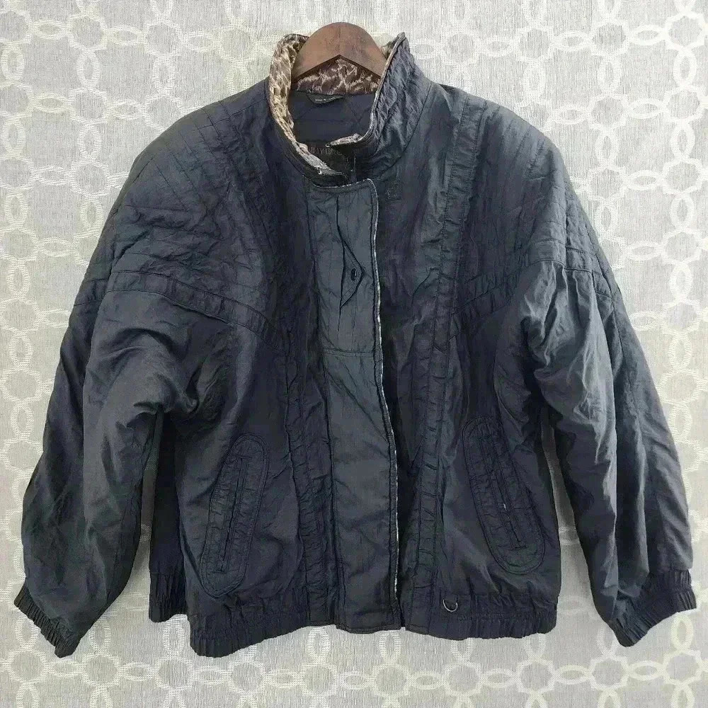 💥    Black Nylon Bomber Jackets Men's L Full Zip Quilted